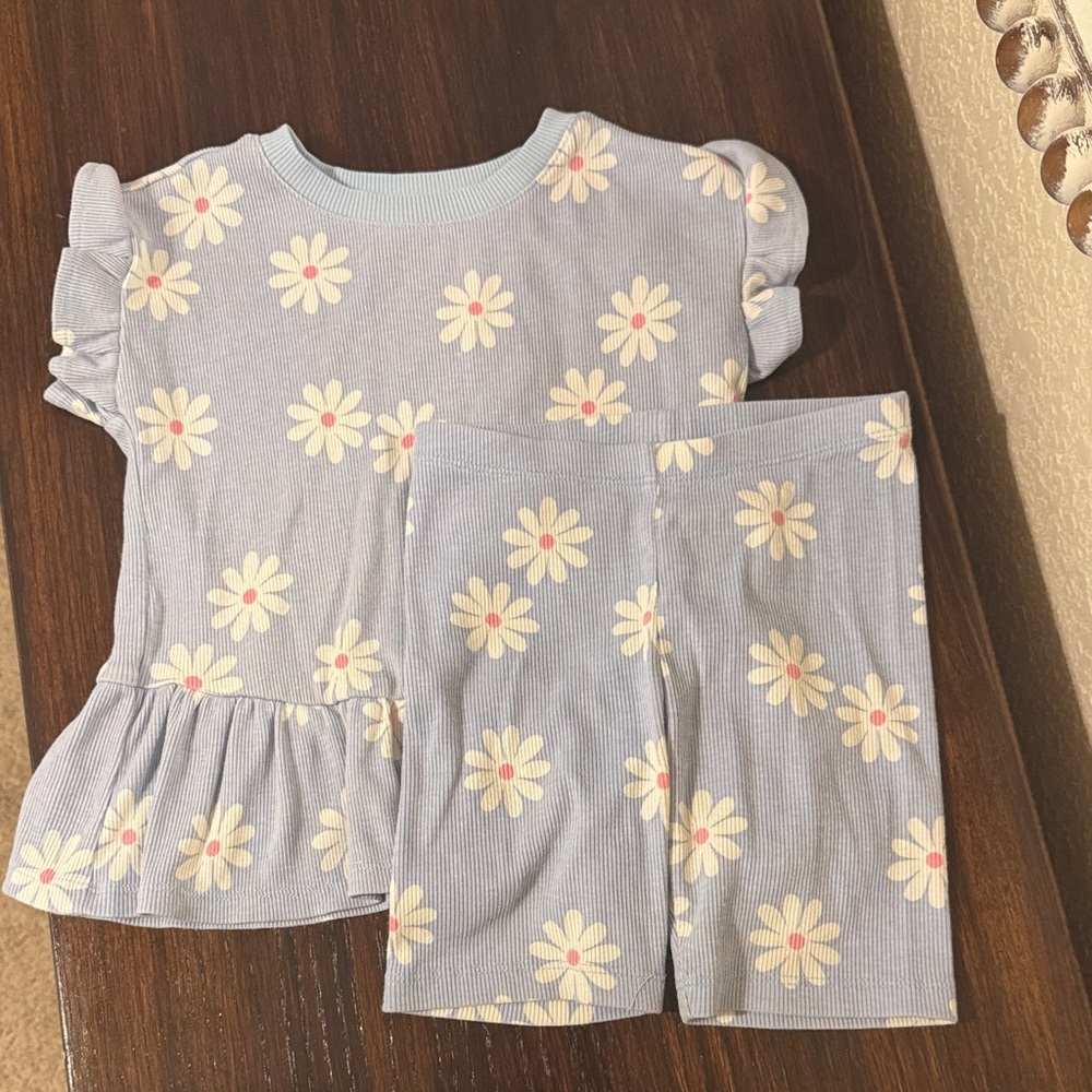 Cat and Jack 5T Ribbed Light Blue Daisy Two-Piece Set